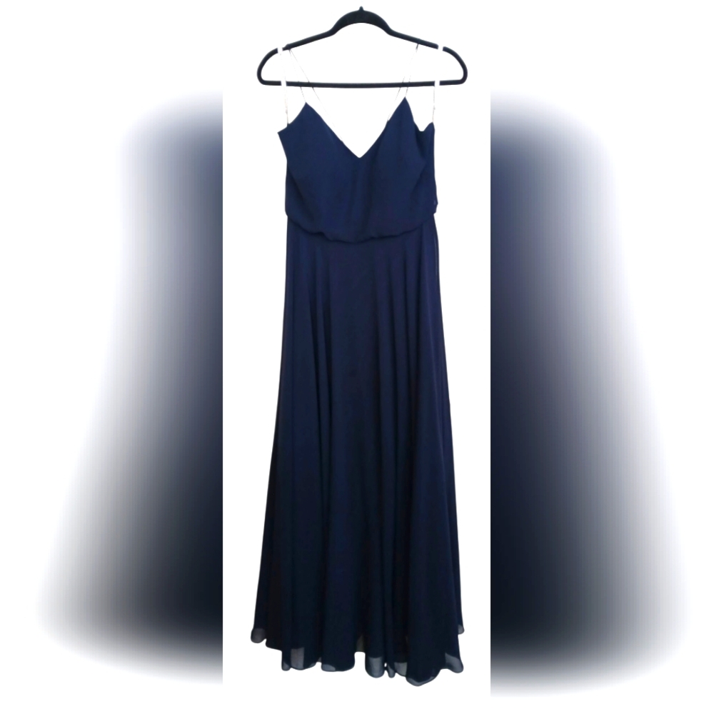 Jenny Yoo Collection Women's Navy Blue Spaghetti Strap Maxi Dress-Size 6 EUC